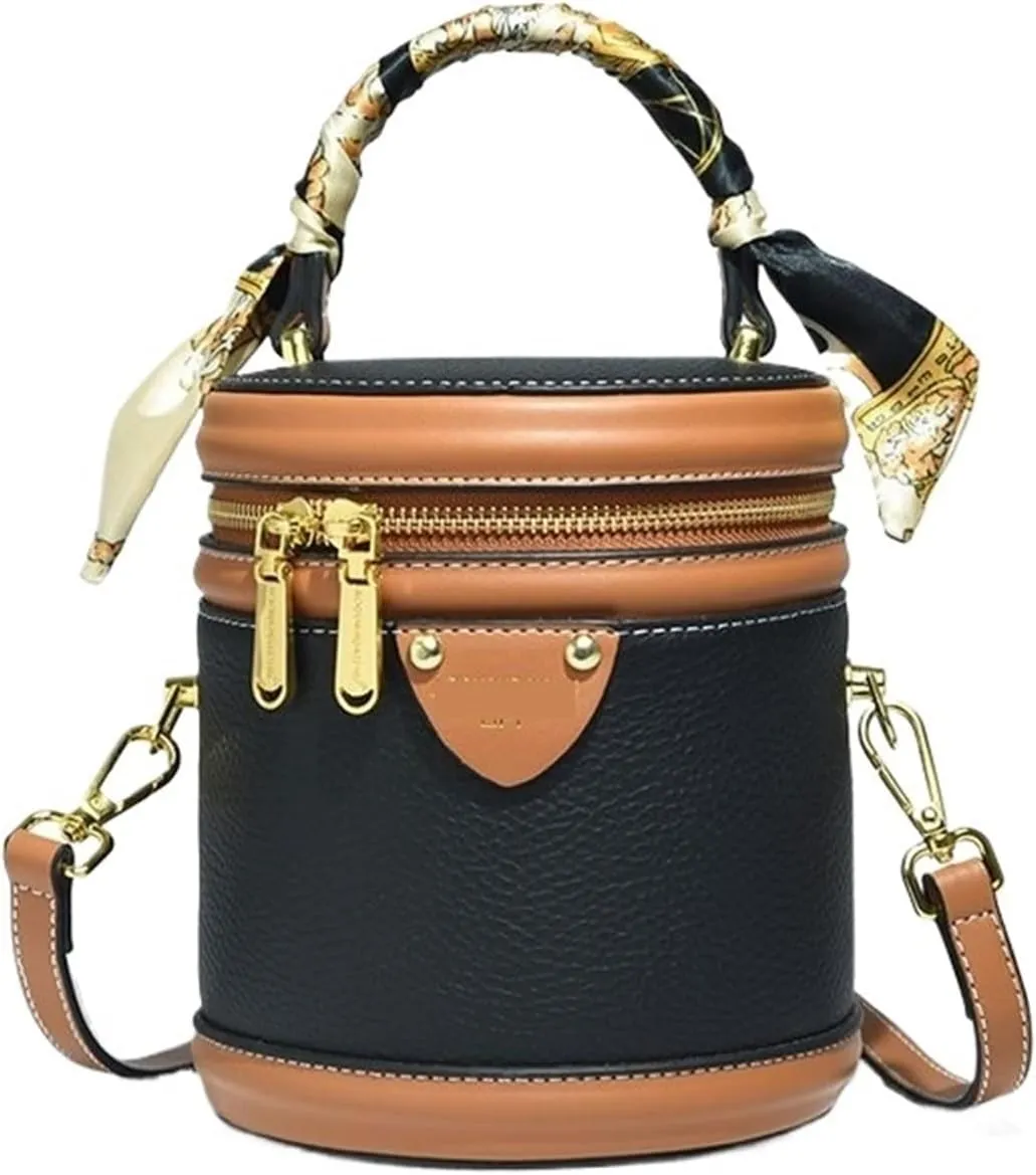Messenger Bag Cylindrical Shoulder Bags Female Fashion Bucket Bag Ladies Small Handbag Designer Leather Bags Women Leisure Bag (Color : Black Coffee)