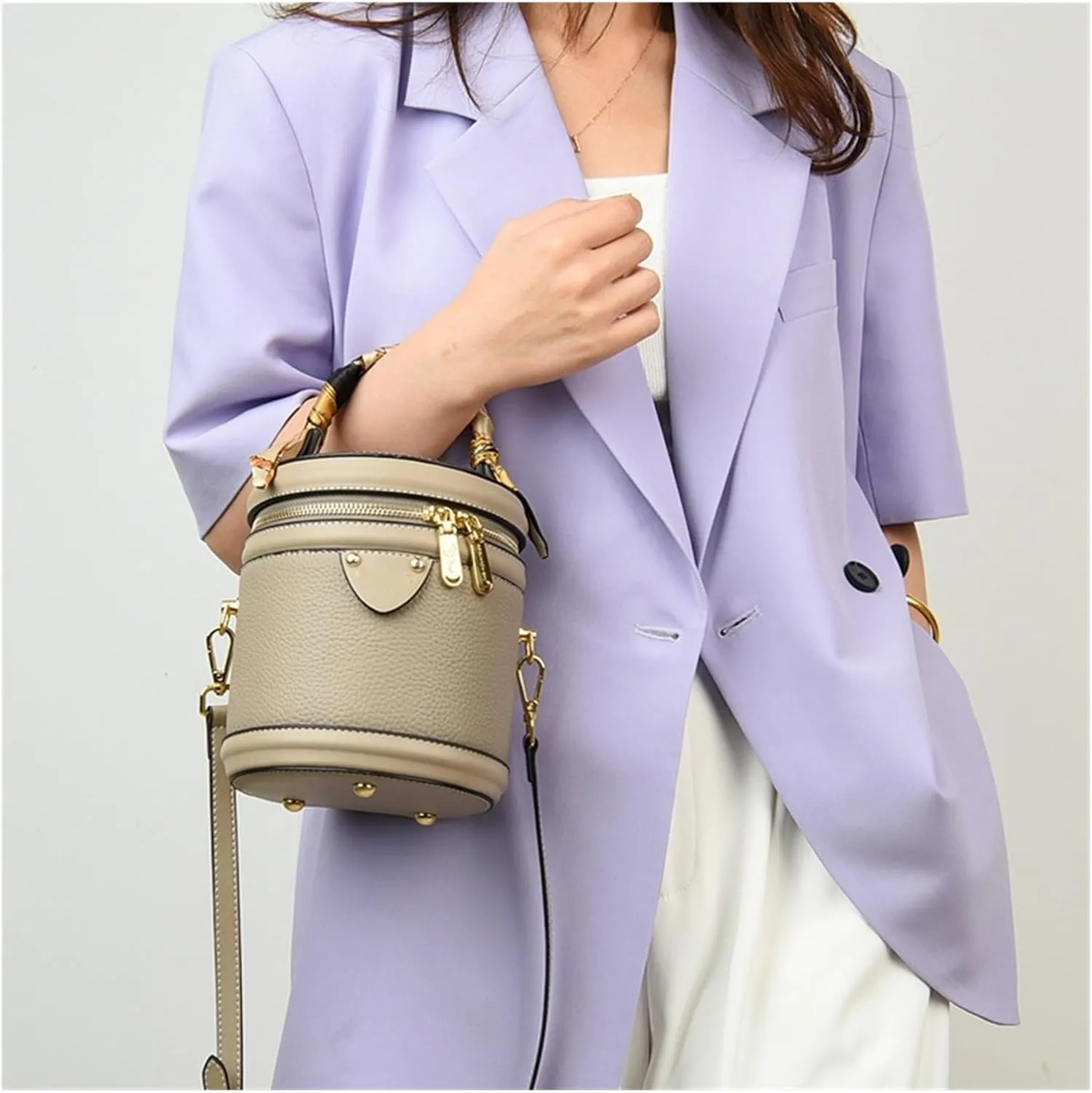 Messenger Bag Cylindrical Shoulder Bags Female Fashion Bucket Bag Ladies Small Handbag Designer Leather Bags Women Leisure Bag (Color : Black Coffee)