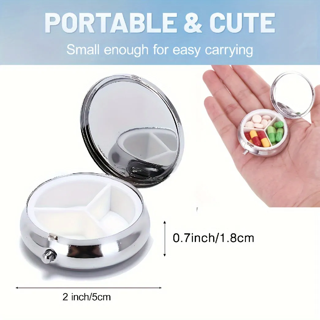 Metal Lily Flower Pattern Medicine Box 3 Compartments Travel Vitamin Storage