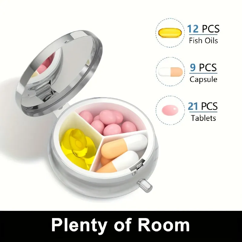 Metal Lily Flower Pattern Medicine Box 3 Compartments Travel Vitamin Storage