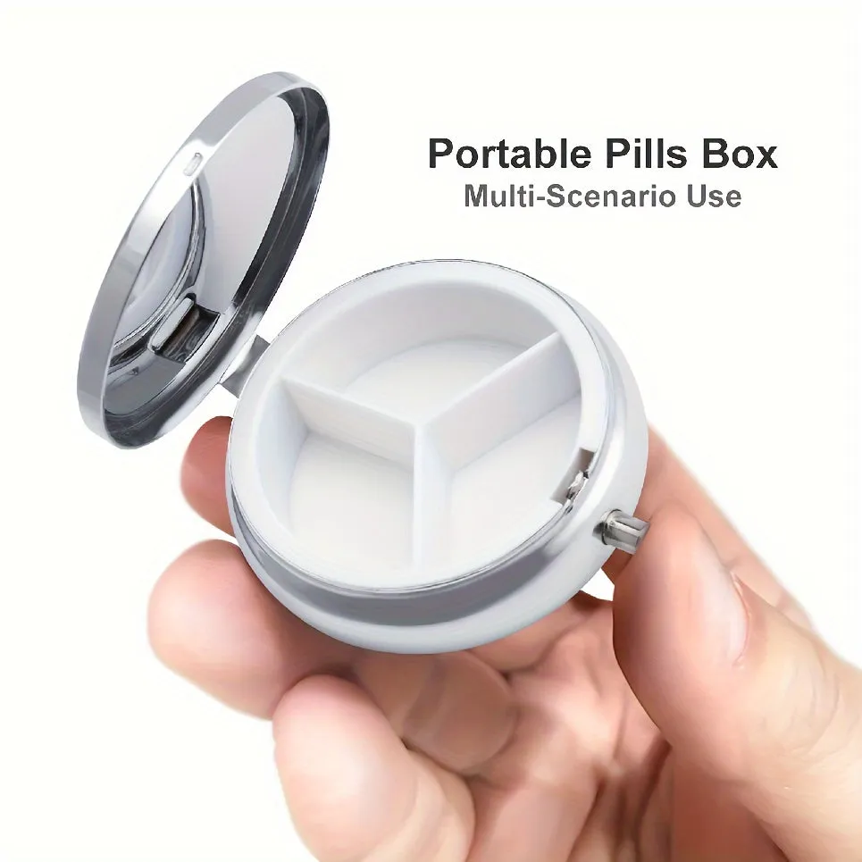 Metal Lily Flower Pattern Medicine Box 3 Compartments Travel Vitamin Storage