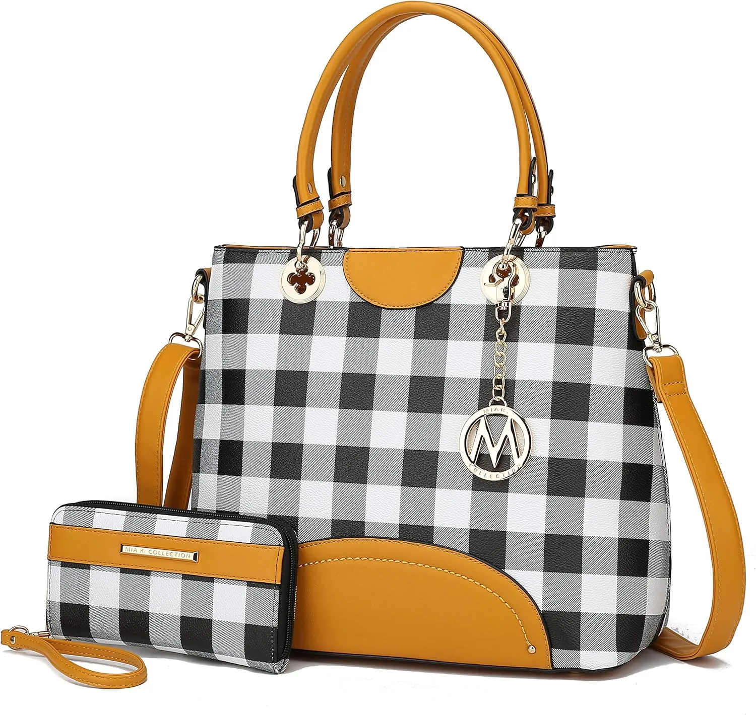 Mia K Collection Shoulder Bag for Women & Wristlet Wallet Purse Set: PU Leather Crossbody Tote Top-Handle Handbag