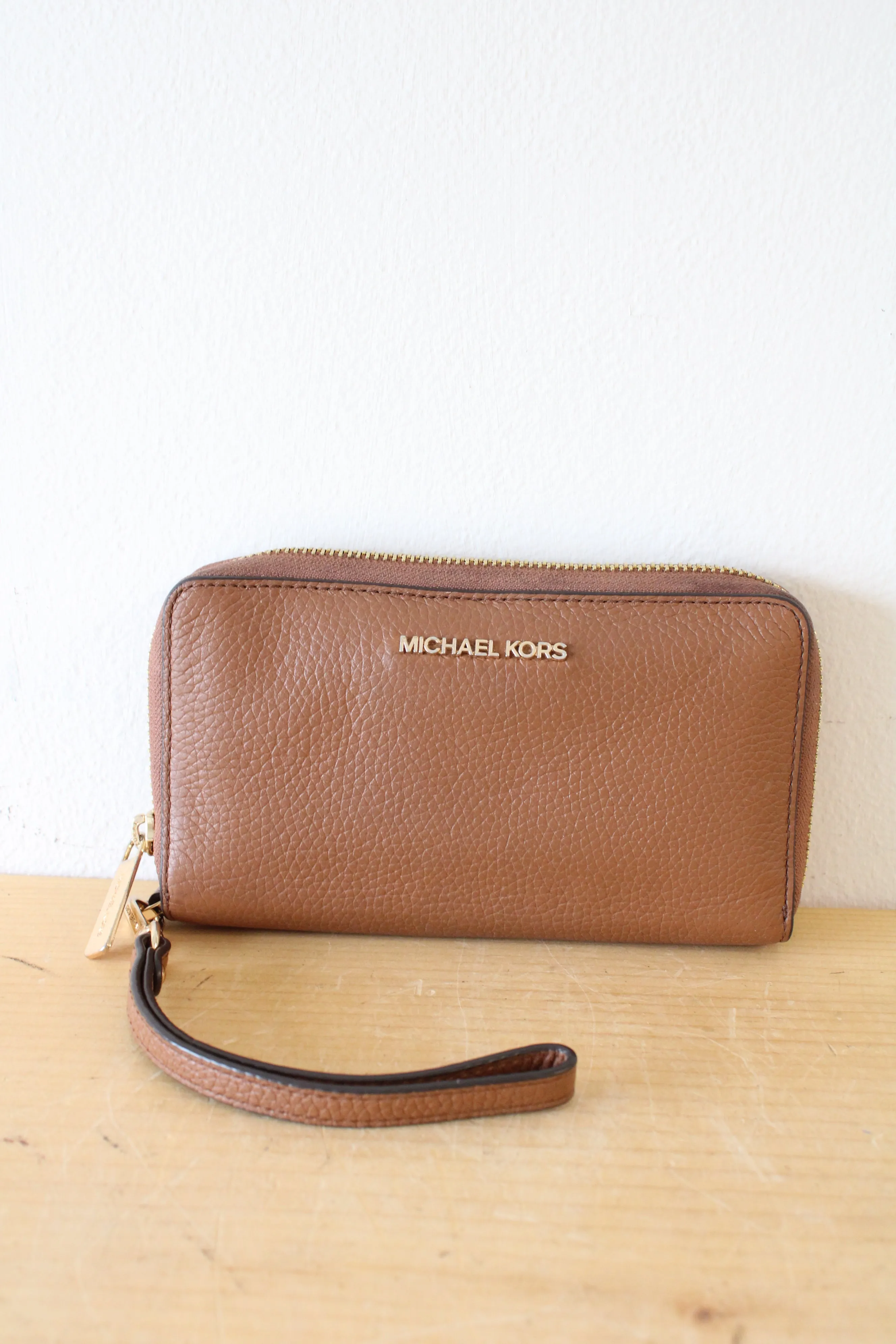 Michael Kors Brown Pebble Leather Wristlet Wallet