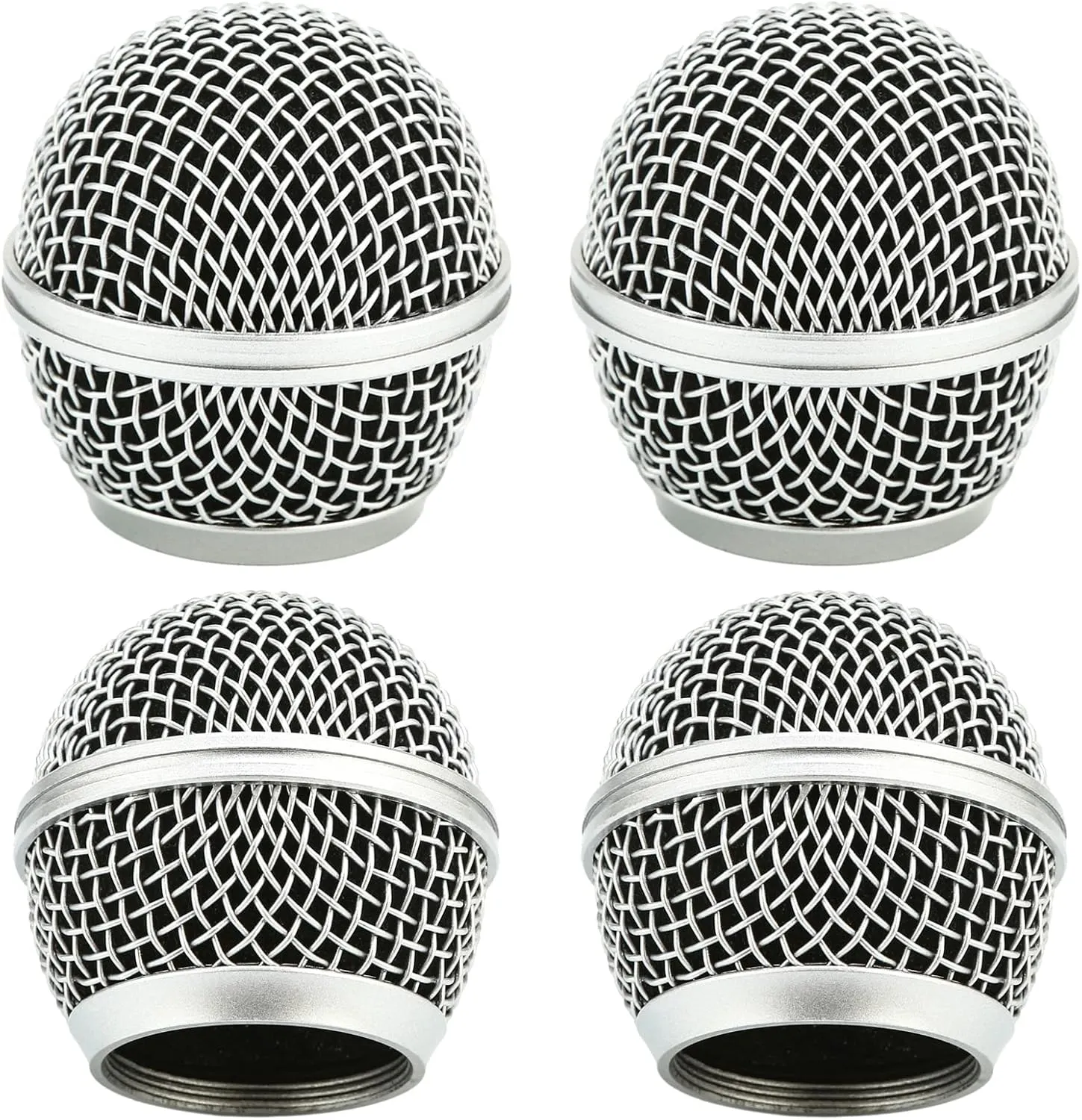 Microphone Head Replace, Grille Ball with Inner Foam, Steel Mesh Replacement Heads for Shure SM58 (4pcs), silver, (QR-119)
