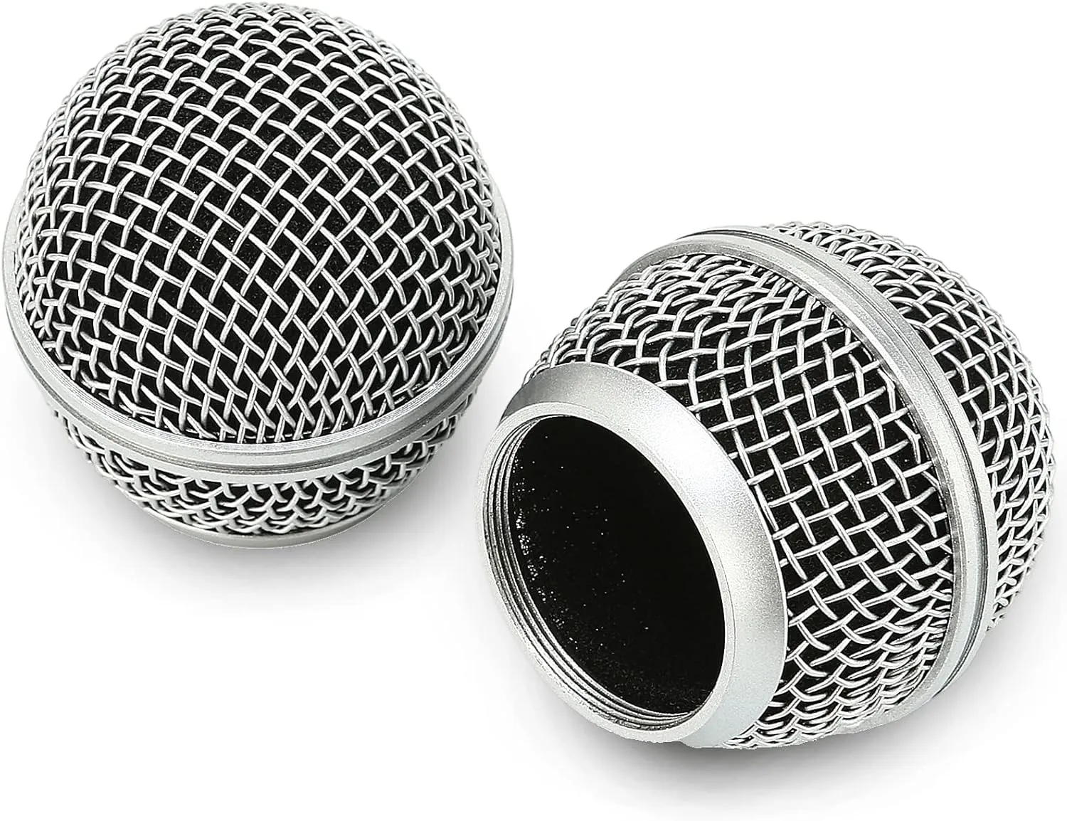 Microphone Head Replace, Grille Ball with Inner Foam, Steel Mesh Replacement Heads for Shure SM58 (4pcs), silver, (QR-119)