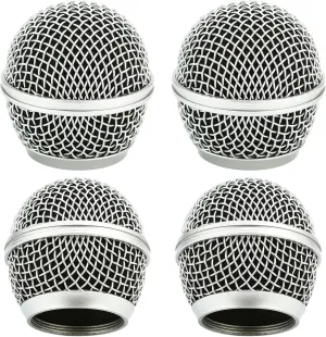 Microphone Head Replace, Grille Ball with Inner Foam, Steel Mesh Replacement Heads for Shure SM58 (4pcs), silver, (QR-119)