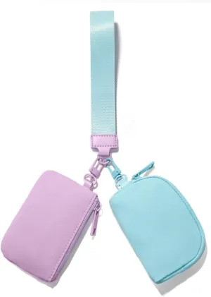 Mini Zip Around Keychain Wristlet Wallets Small Portable Dual Pounch Wristlet Detachable Coin Purse Pocket Gifts for Women Travel Sports Outdoors (Lavender Icing Blue)