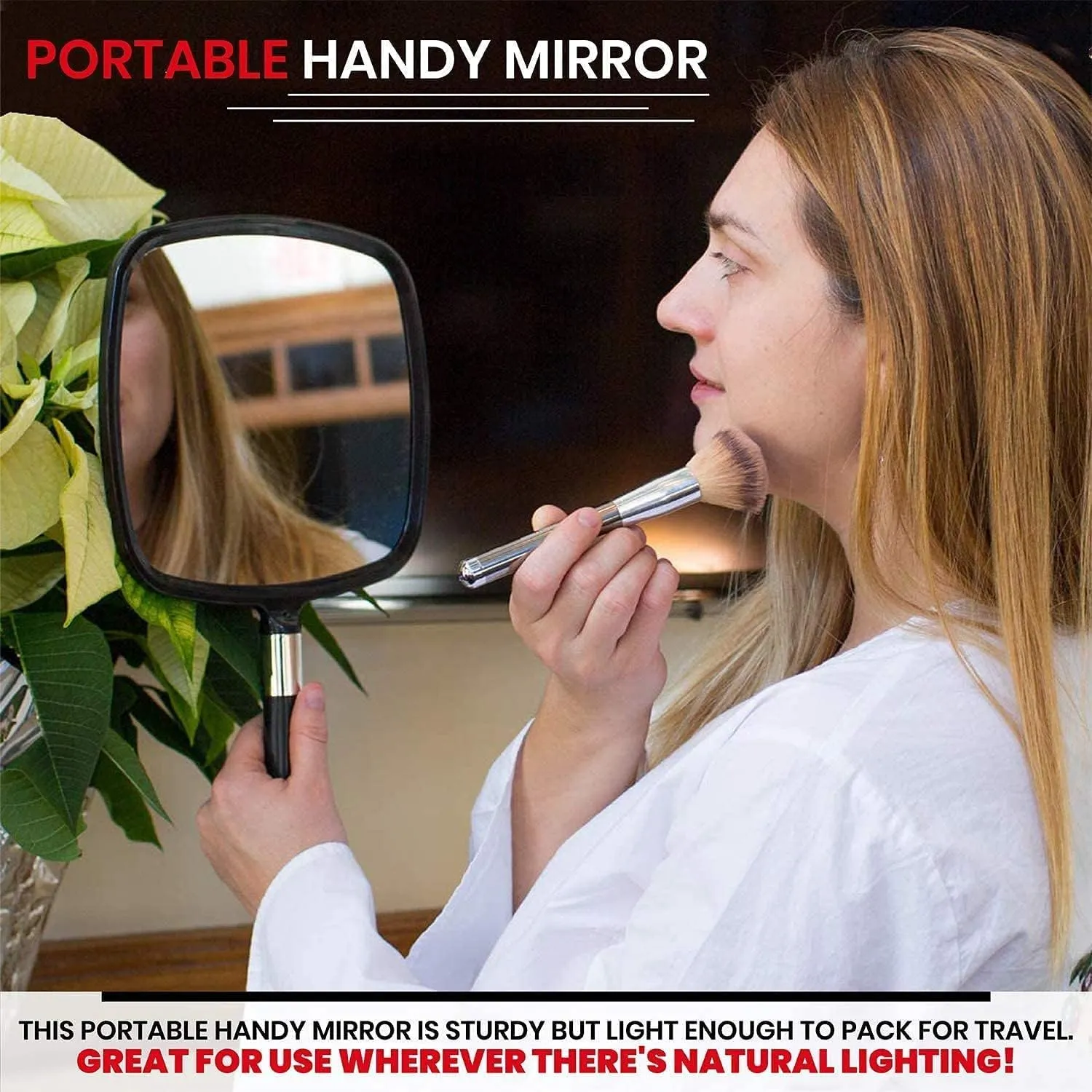 MIRRORVANA Large Hand Mirror with Comfy Handle - Black Portable Handheld Mirror - 9" x 13"
