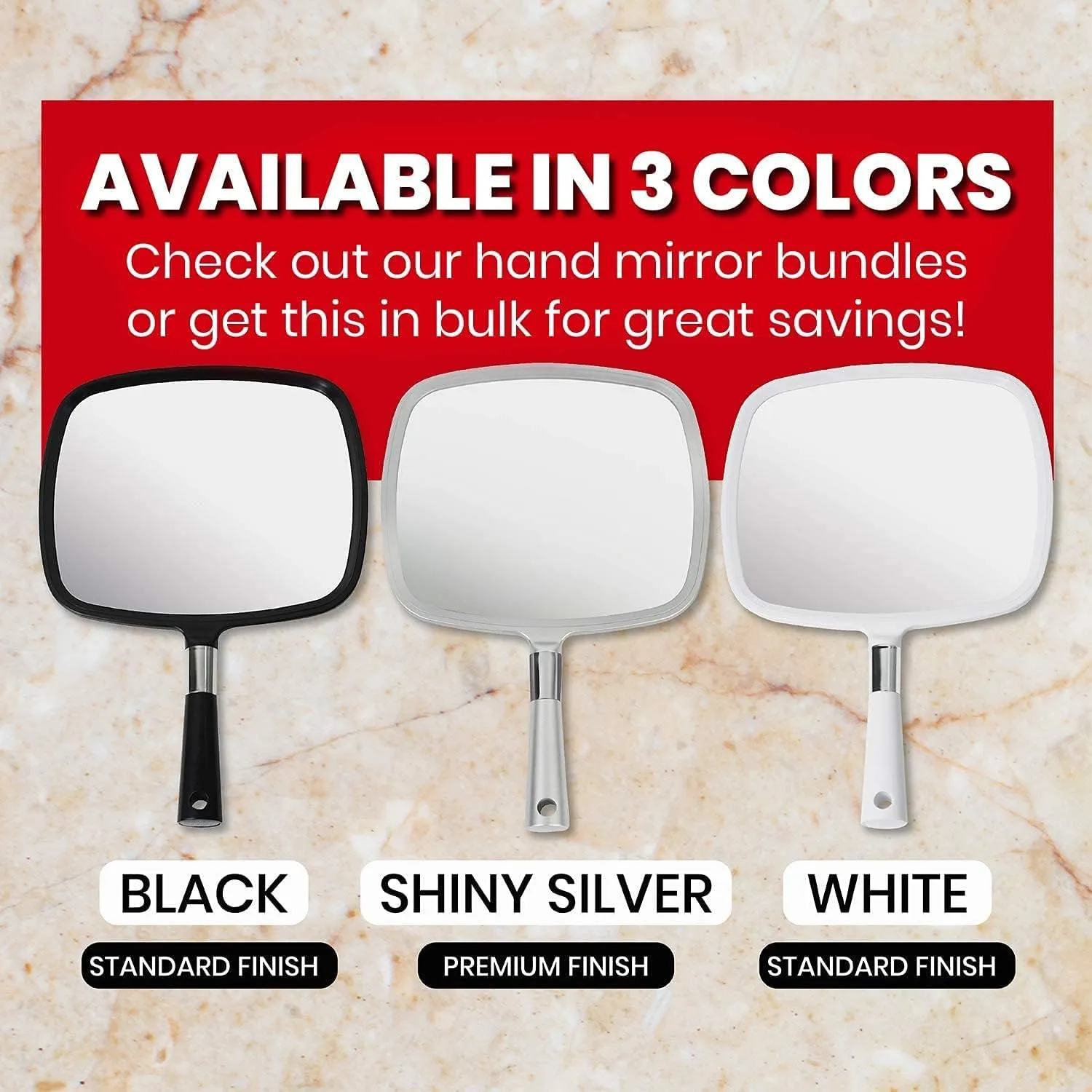 MIRRORVANA Large Hand Mirror with Comfy Handle - Black Portable Handheld Mirror - 9" x 13"