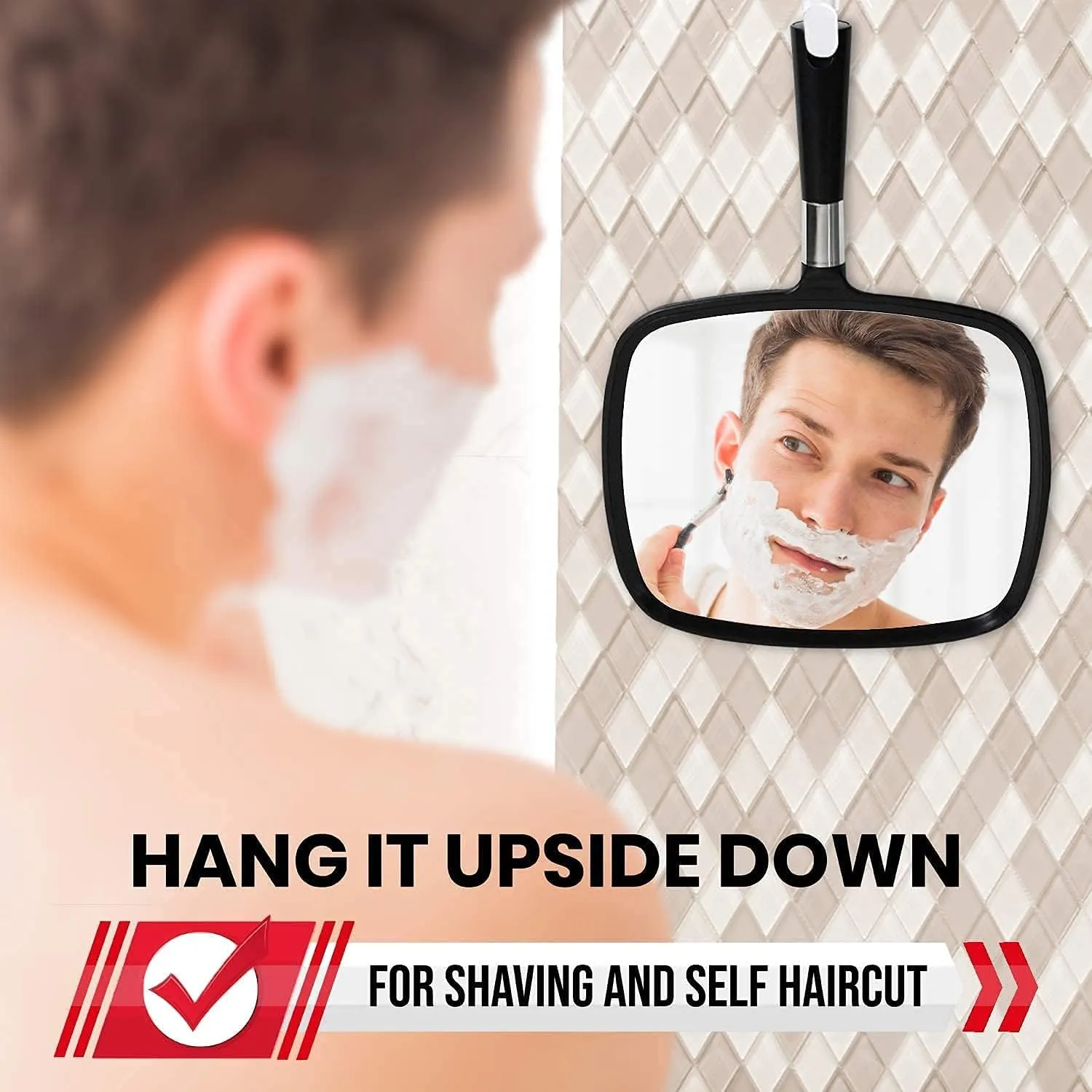 MIRRORVANA Large Hand Mirror with Comfy Handle - Black Portable Handheld Mirror - 9" x 13"