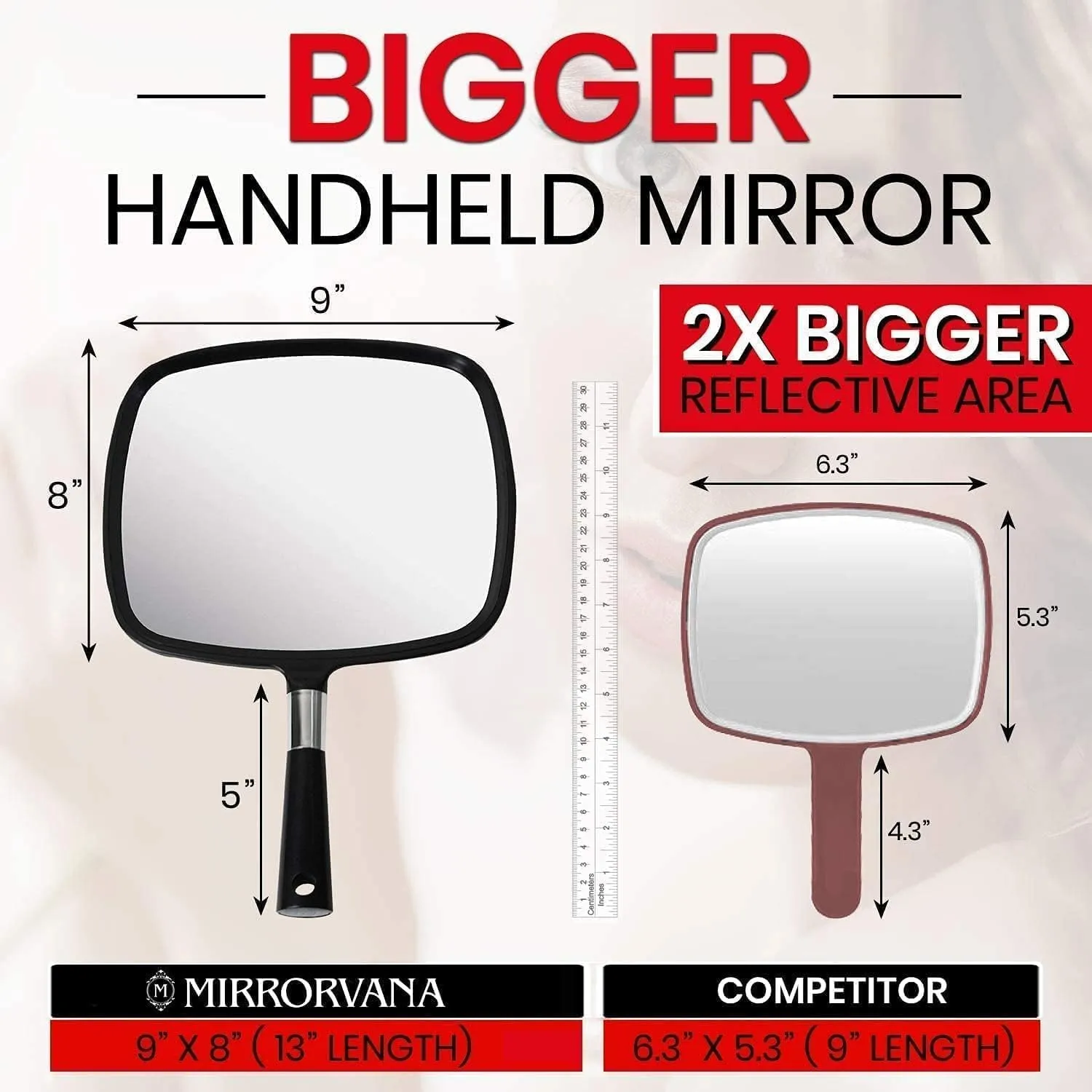 MIRRORVANA Large Hand Mirror with Comfy Handle - Black Portable Handheld Mirror - 9" x 13"