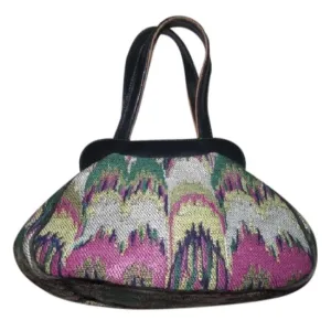 Missoni Vintage Pursesdesigner Purses Navy Blue Leather And Multicolored Chevron Print Fabric Satche