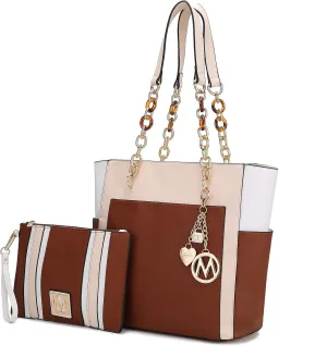 MKF 2-PC Set, Tote Bag for Women & Pouch Purse: PU Leather Handbag Pocketbook, Top-Handle Shoulder Strap