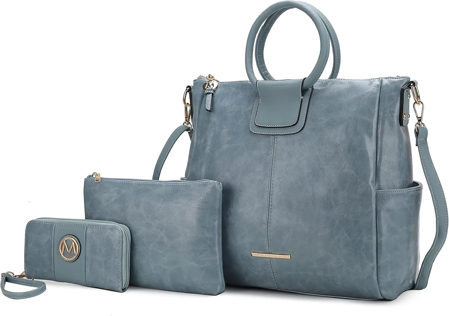 MKF Collection Shoulder Bag for Women, Crossbody Purse & Wristlet: PU Leather Satchel Pocketbook 3 PCs Handbag Set