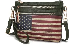 MKF Collection USA Crossbody Bag for Women, American Flag Wristlet Shoulder Purse, Vegan Leather Lady Messenger Handbag