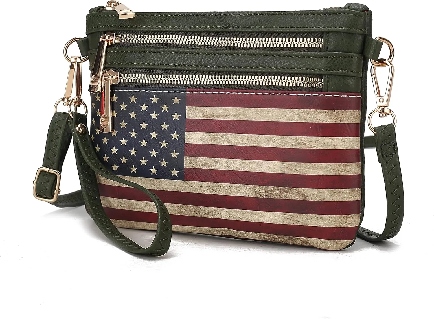 MKF Collection USA Crossbody Bag for Women, American Flag Wristlet Shoulder Purse, Vegan Leather Lady Messenger Handbag