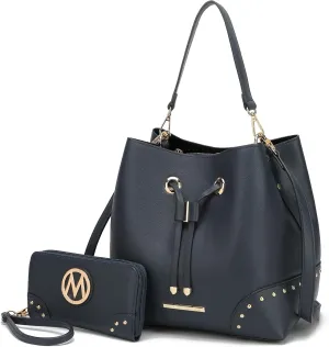 MKF Collection Women's Bucket Bag With Wristlet Wallet, Vegan Leather Hobo Bag Handbag Set Crossbody Bag by Mia K