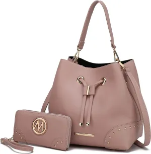 MKF Collection Women's Bucket Bag With Wristlet Wallet, Vegan Leather Hobo Bag Handbag Set Crossbody Bag by Mia K
