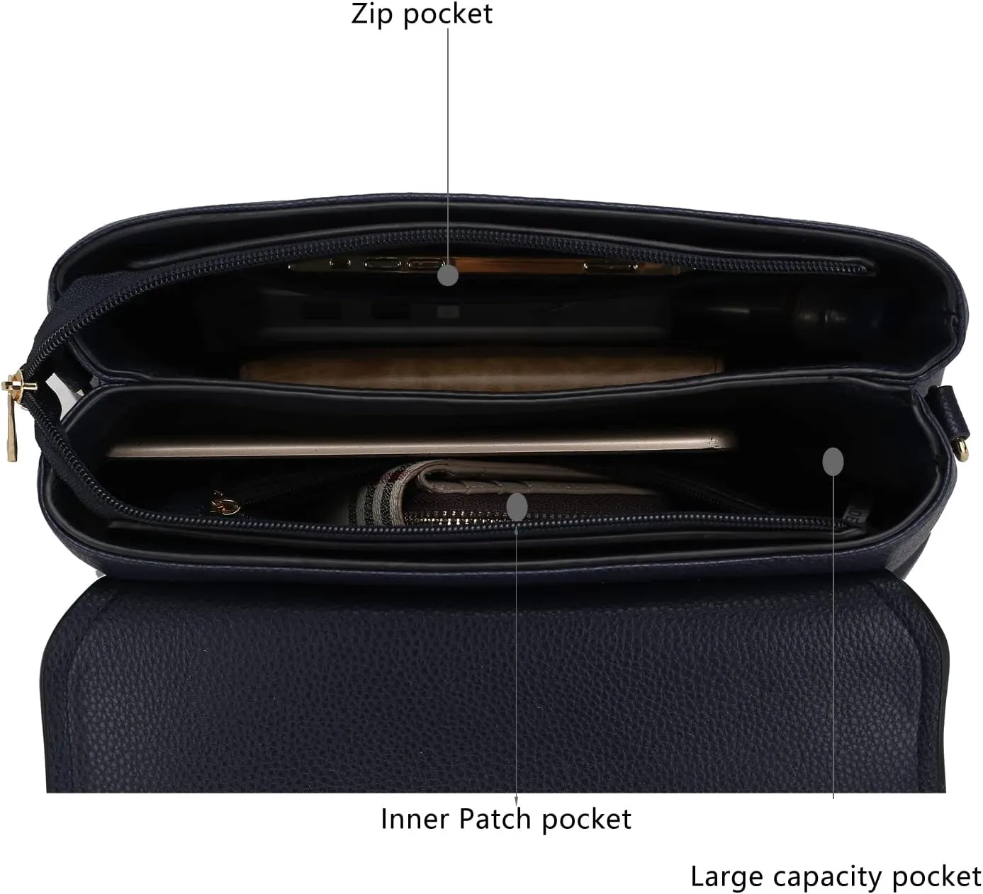 MKF Crossbody Bag for Women – PU Leather Pocketbook Handbag – Designer Side Messenger Purse, Shoulder Crossover