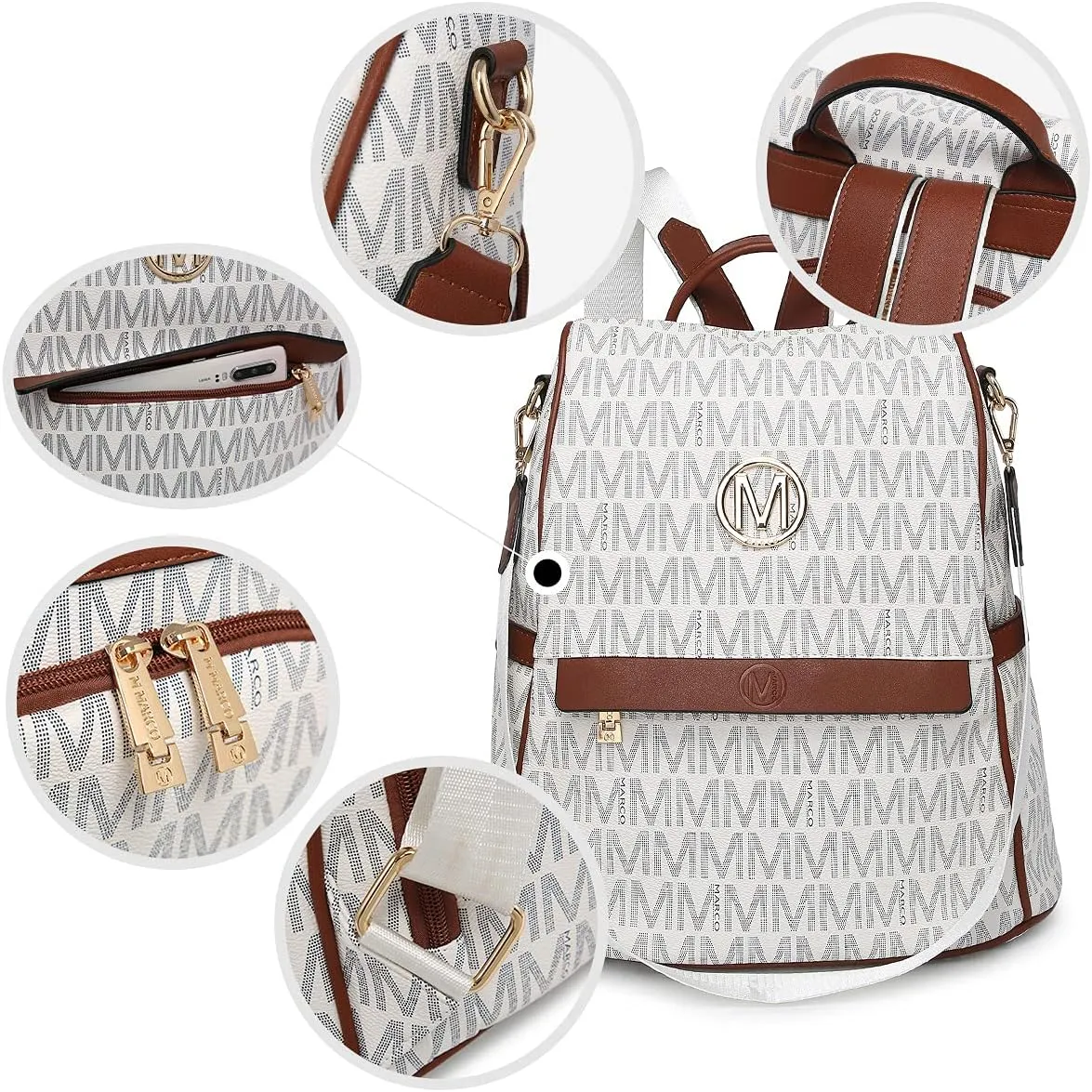 MKP Women Fashion Backpack Purse Multi Pockets Signature Anti-Theft Rucksack Travel Ladies Shoulder Bag Handbag 2Pcs