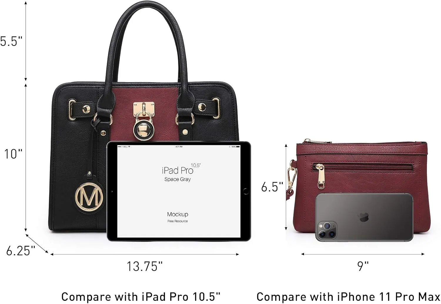 MKP Women Satchel Handbags Purses Two tone Top Handle Tote Shoulder Bags with Matching Wristlet Wallet Set 2pcs