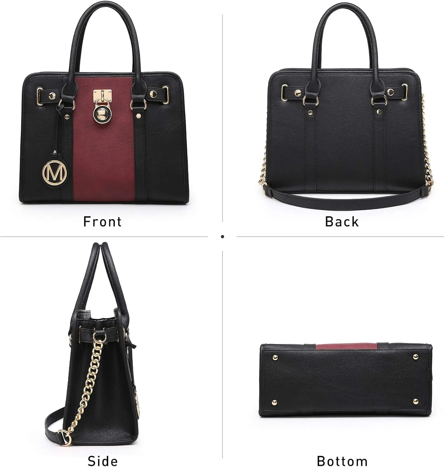 MKP Women Satchel Handbags Purses Two tone Top Handle Tote Shoulder Bags with Matching Wristlet Wallet Set 2pcs