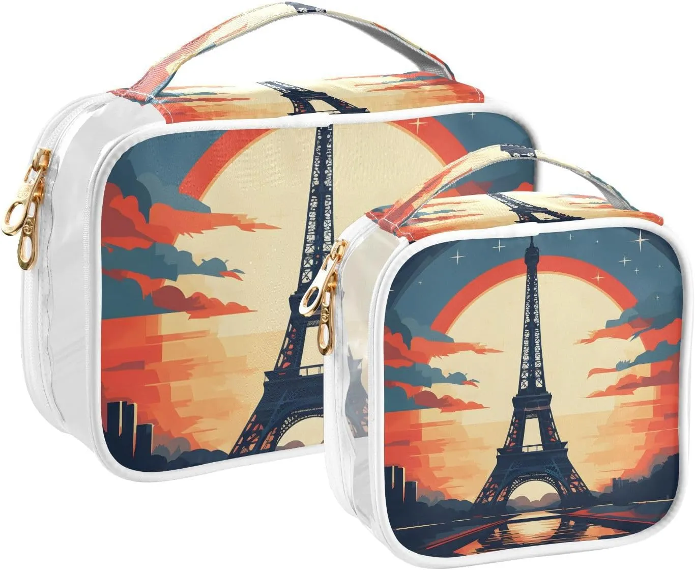 MNSRUU Clear Makeup Bags Eiffel Tower Toiletry Bag for Women 2 PCS Waterproof Clear Bags Clear Travel Toiletry Bag Small Cosmetic Makeup Bag, Carry on Airport Airline Compliant Bag