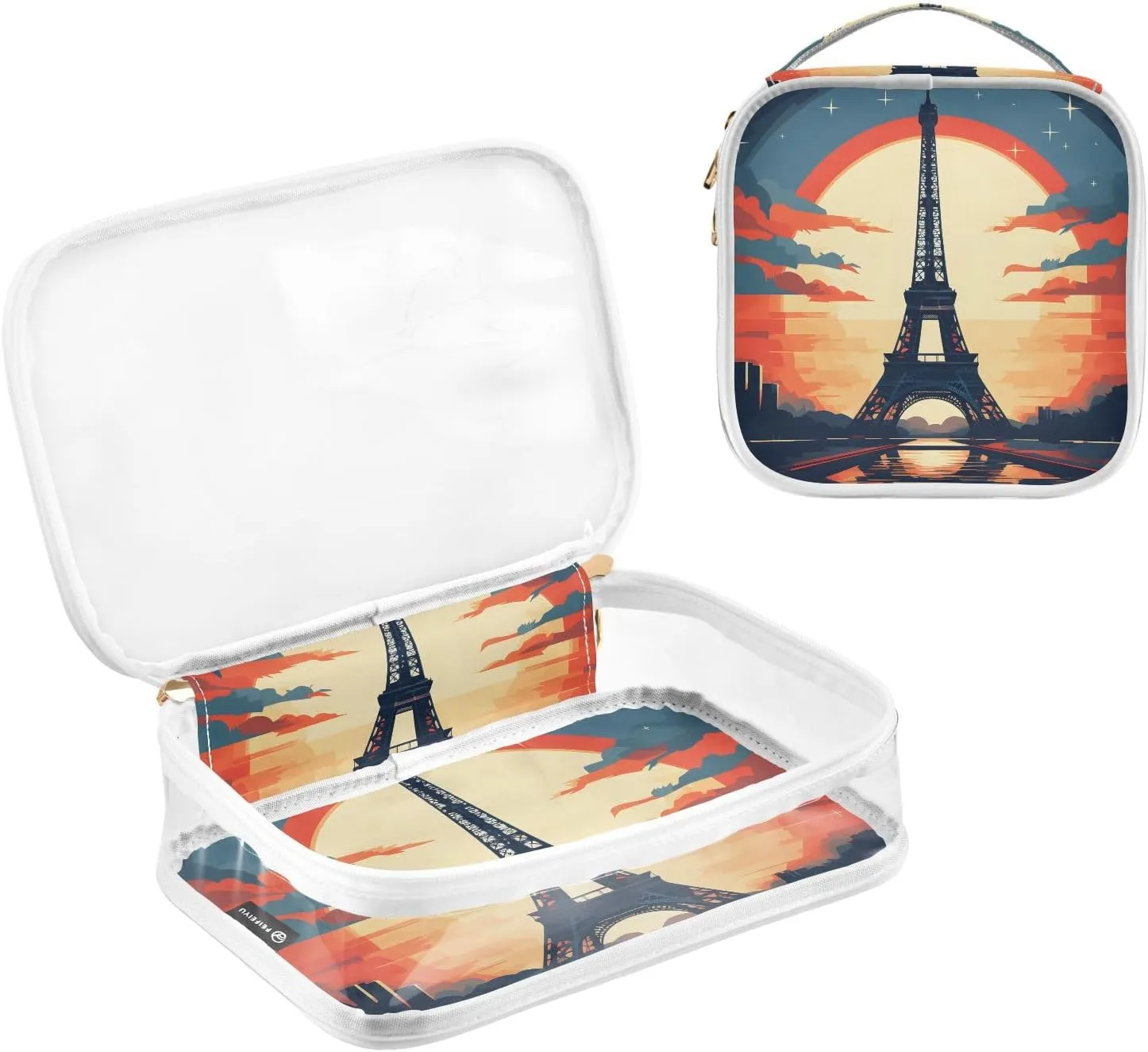 MNSRUU Clear Makeup Bags Eiffel Tower Toiletry Bag for Women 2 PCS Waterproof Clear Bags Clear Travel Toiletry Bag Small Cosmetic Makeup Bag, Carry on Airport Airline Compliant Bag