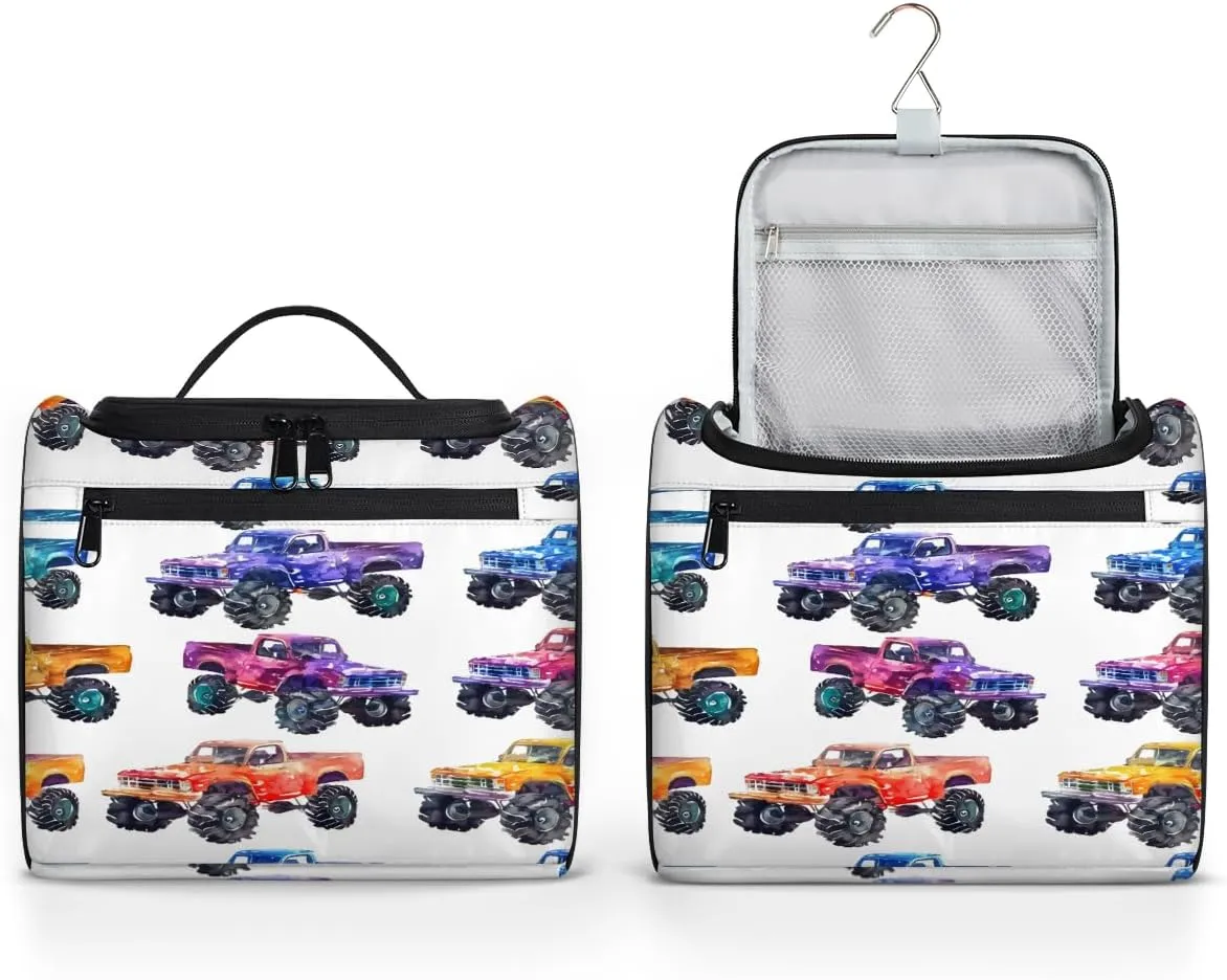 Monster Trucks Travel Toiletry Bag for Women Large Capacity Wide-open Makeup Organizer Cosmetic Travel Bags for Toiletries