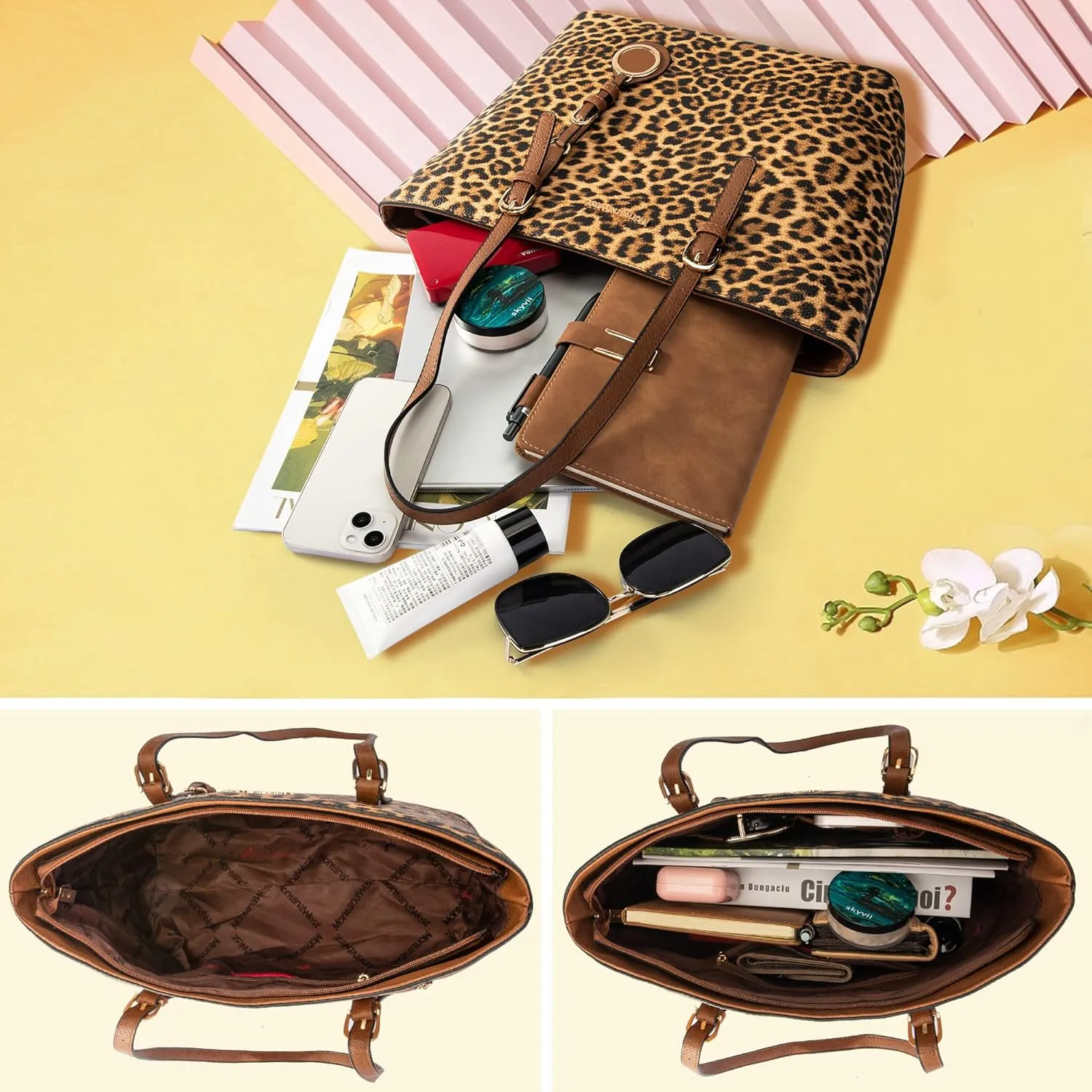 Montana West Purses for Women Tote Bag 3Pcs Set Leopard Print Satchel Handbags