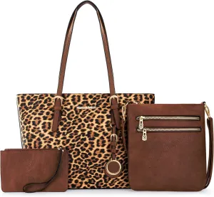 Montana West Purses for Women Tote Bag 3Pcs Set Leopard Print Satchel Handbags
