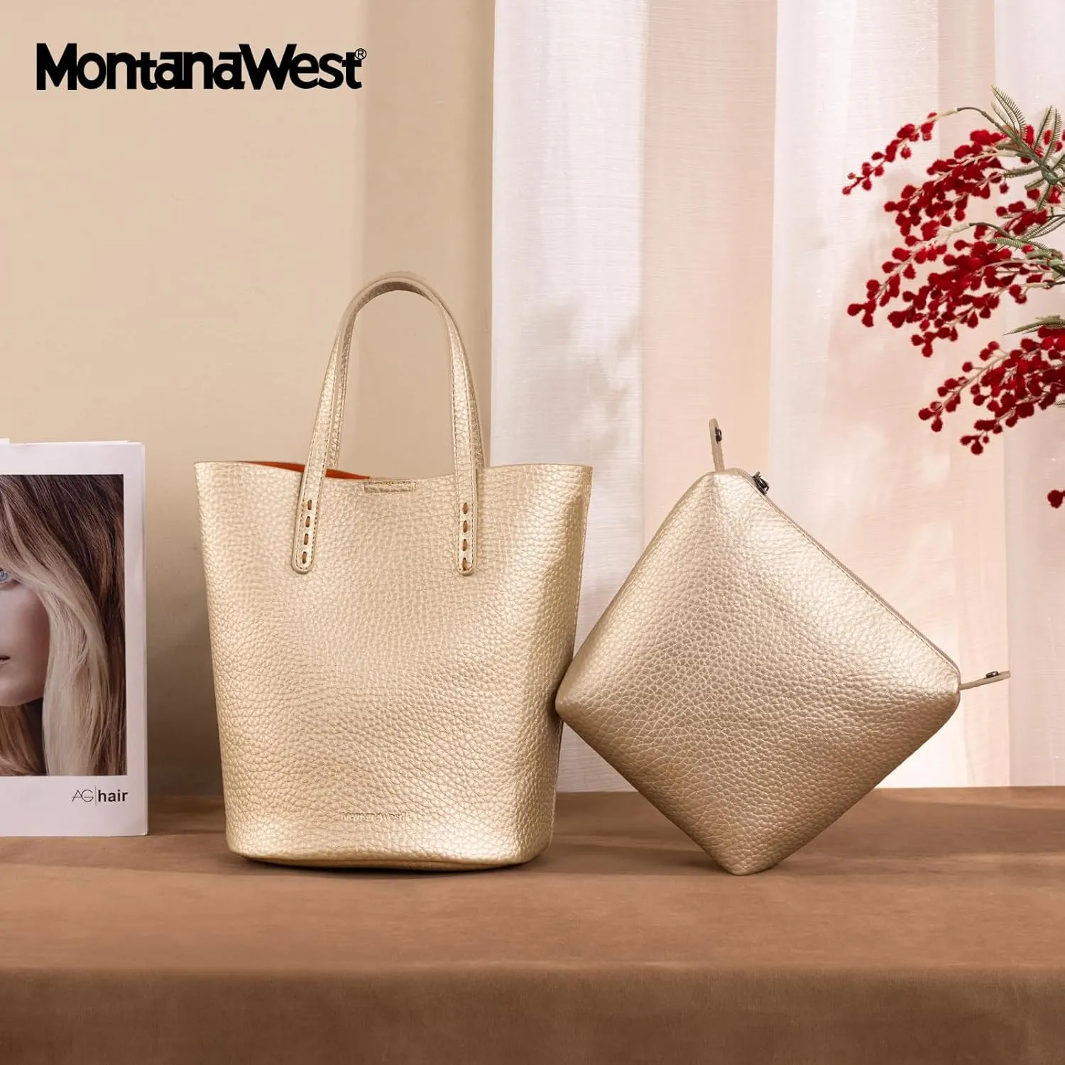 Montana West Small Bucket Purses for Women Top Handle Purses and Satchel Handbags with Cosmetic Bag
