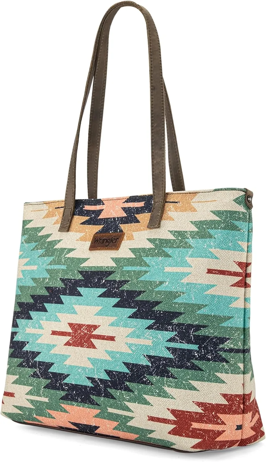 Montana West Wrangler Tote Bag for Women Canvas Shoulder Handbag Aztec Purse
