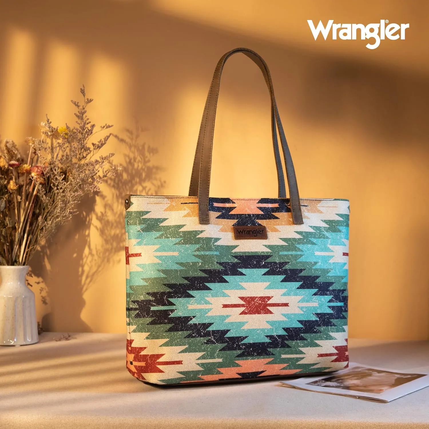 Montana West Wrangler Tote Bag for Women Canvas Shoulder Handbag Aztec Purse