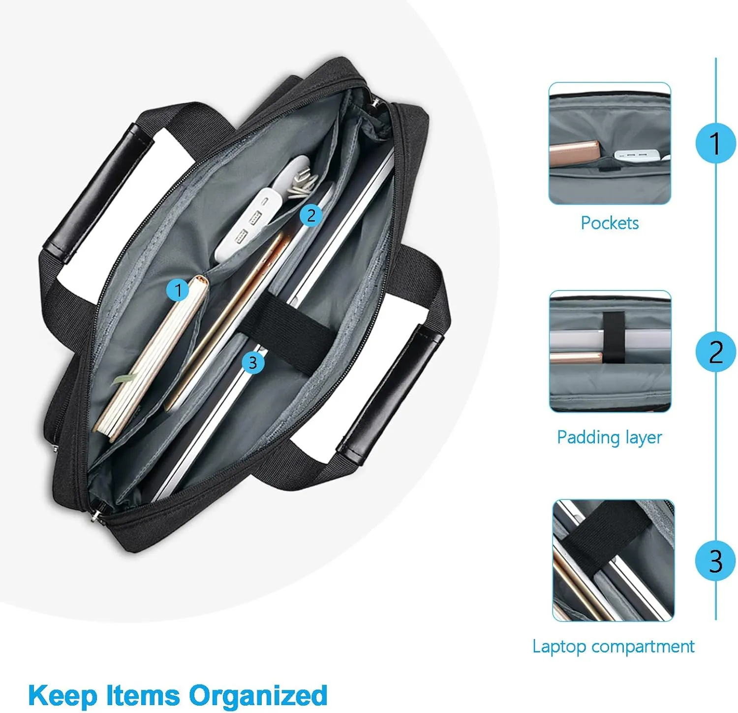 MOSISO Laptop Shoulder Bag Compatible with MacBook Air/Pro,13-13.3 inch Notebook,Compatible with MacBook Pro 14 inch M4 M3 M2 M1 with 2 Raised&1 Flapover&1 Horizontal Pocket&Handle&Belt, Black