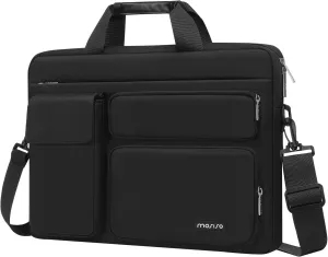 MOSISO Laptop Shoulder Bag Compatible with MacBook Air/Pro,13-13.3 inch Notebook,Compatible with MacBook Pro 14 inch M4 M3 M2 M1 with 2 Raised&1 Flapover&1 Horizontal Pocket&Handle&Belt, Black