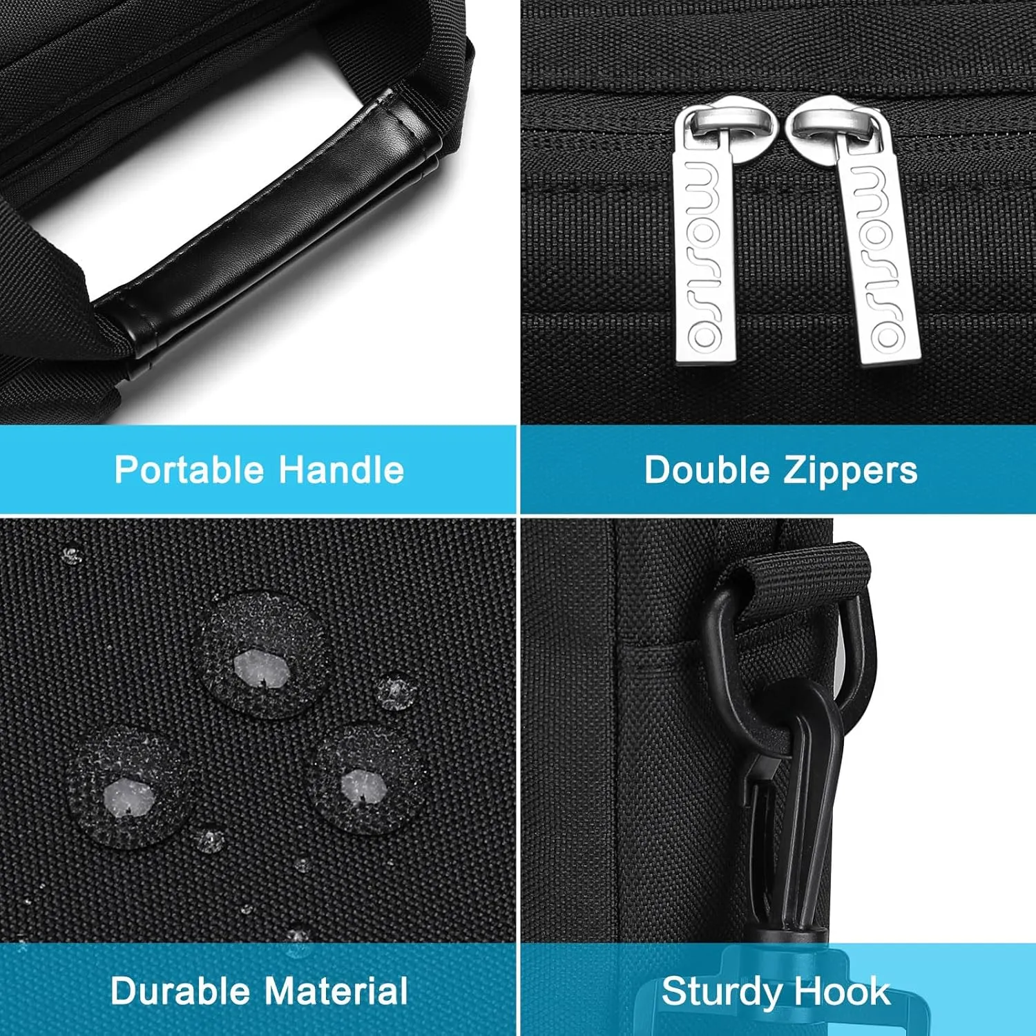 MOSISO Laptop Shoulder Bag Compatible with MacBook Air/Pro,13-13.3 inch Notebook,Compatible with MacBook Pro 14 inch M4 M3 M2 M1 with 2 Raised&1 Flapover&1 Horizontal Pocket&Handle&Belt, Black