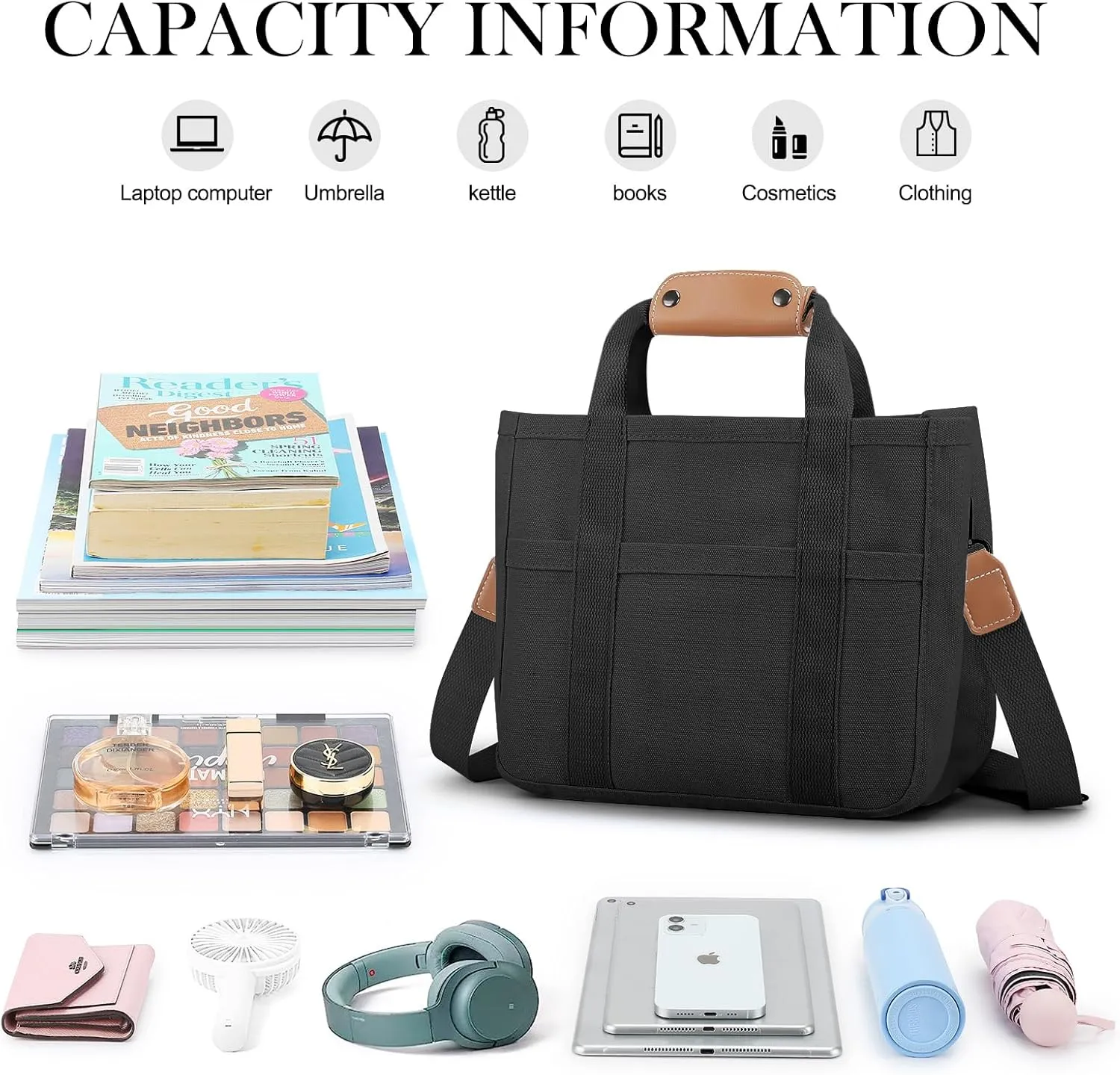 Mossio Large Canvas Tote Bag for Women with Multi Pockets - Laptop Crossbody Shoulder Handbag Everyday Tote with Compartments