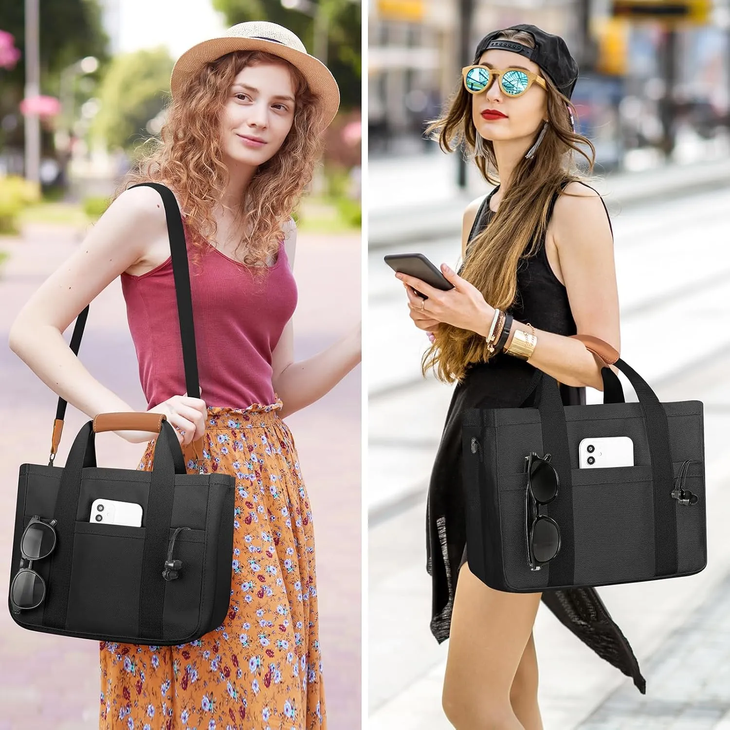 Mossio Large Canvas Tote Bag for Women with Multi Pockets - Laptop Crossbody Shoulder Handbag Everyday Tote with Compartments