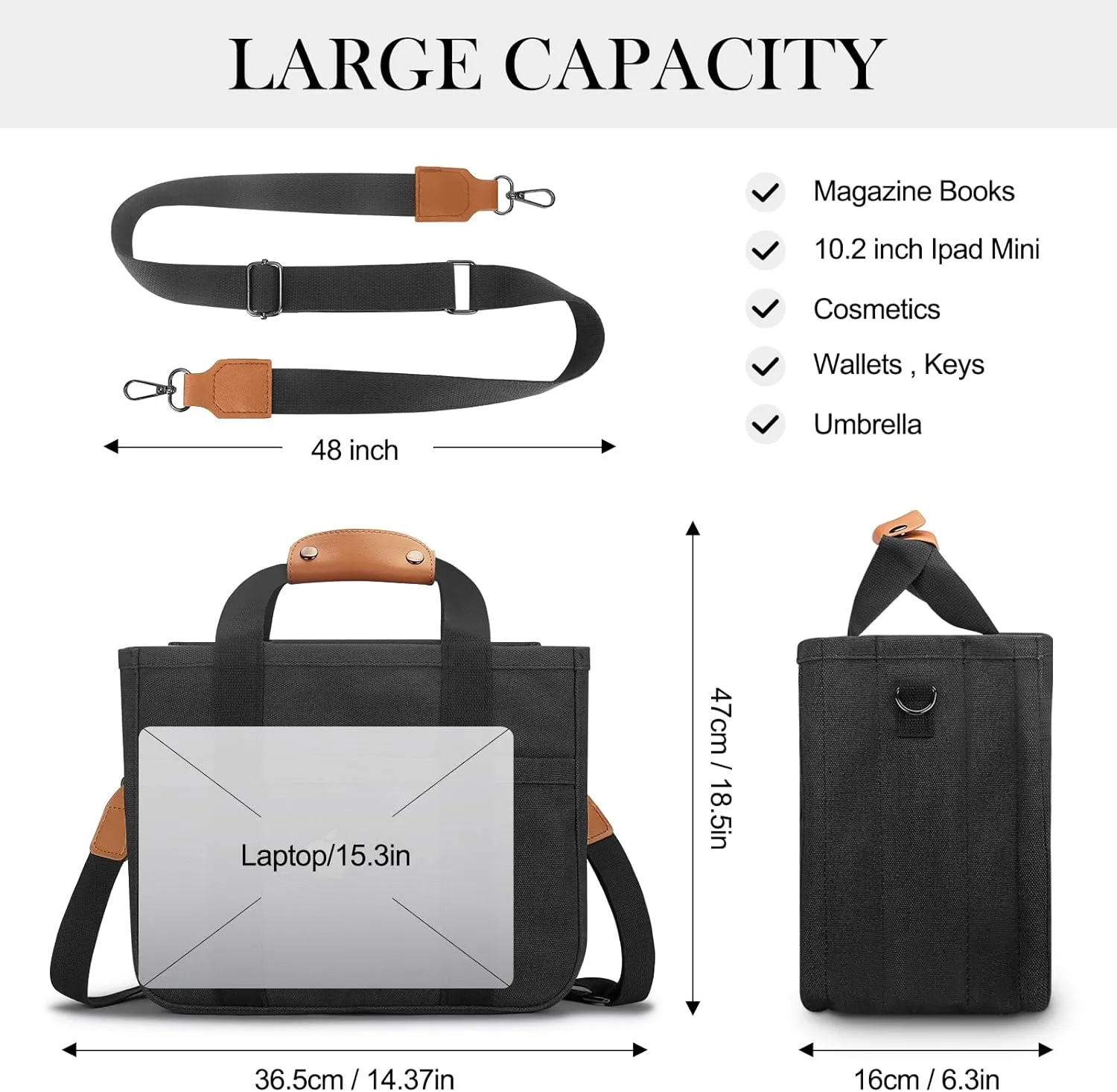 Mossio Large Canvas Tote Bag for Women with Multi Pockets - Laptop Crossbody Shoulder Handbag Everyday Tote with Compartments