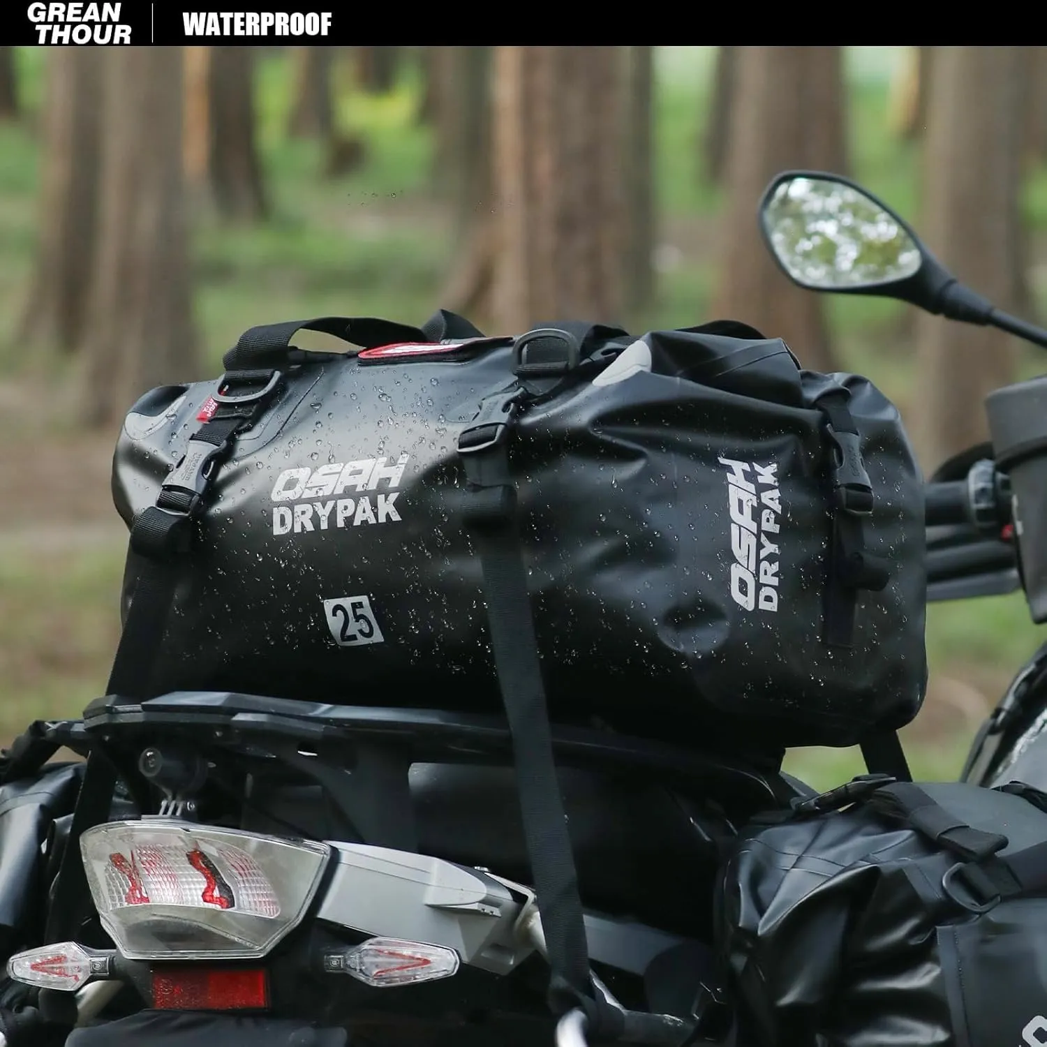 Motorcycle Dry Bag - Waterproof Motorcycle Duffle & Luggage Tail Bag Saddle Bags with Roll Top Closure, Large Storage Space，for Motorcycle Back Seat(SkyBlack, 25L)