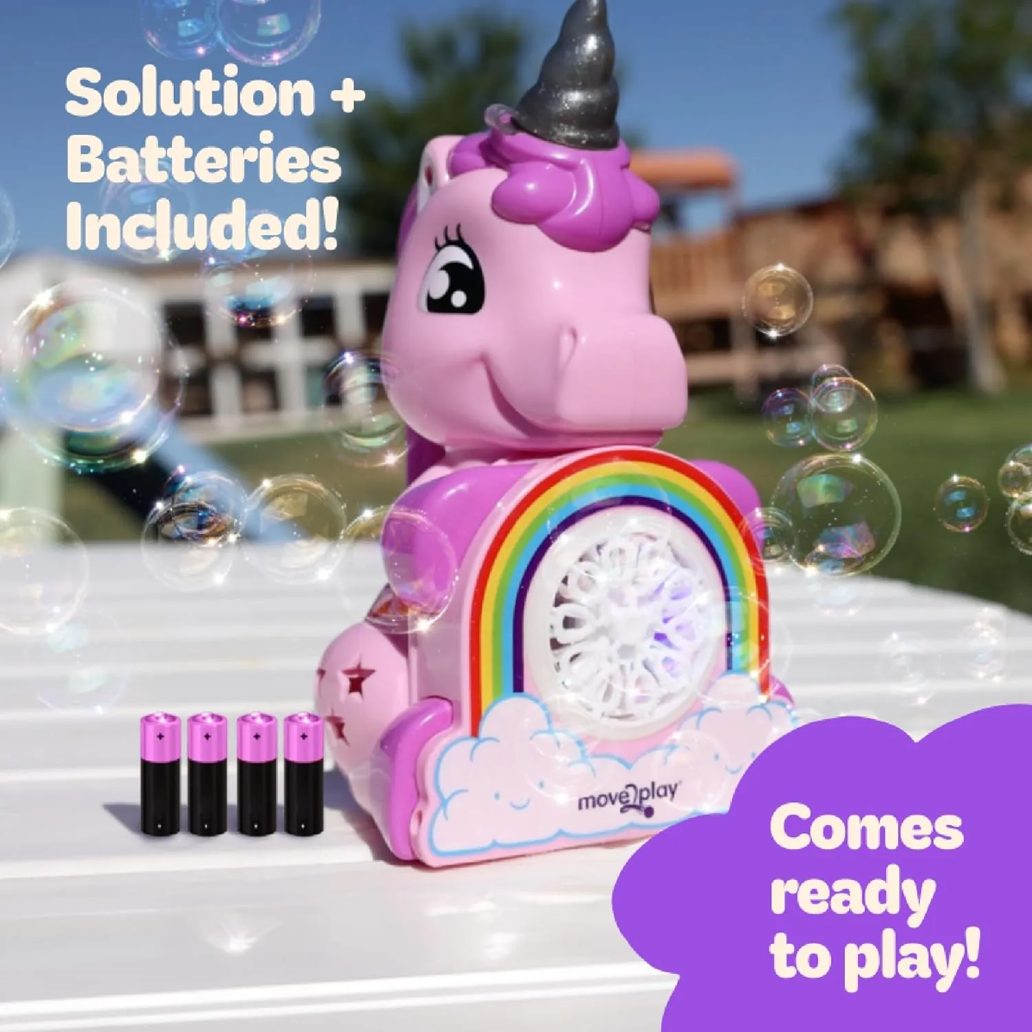 Move2Play, Unicorn Bubble Blower | Basket Stuffer | Bubble Machine | Toy for Toddlers, Boys and Girls | Indoor & Outdoor | Birthday Party | Summer Fun | Gift for Girl 1, 2, 3, 4  Years Old