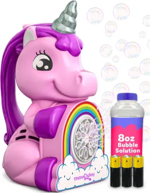 Move2Play, Unicorn Bubble Blower | Basket Stuffer | Bubble Machine | Toy for Toddlers, Boys and Girls | Indoor & Outdoor | Birthday Party | Summer Fun | Gift for Girl 1, 2, 3, 4  Years Old