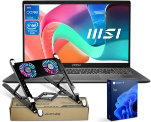 MSI Modern Pro 15 F13MG AI Laptop with Copilot Assistant, 15.6" FHD, Intel i5-1335U, 16GB RAM, 512GB SSD, MicroSD Card Reader, Backlit KB, Bundle with PCO Notebook Folding Radiator, Laptop Cooler
