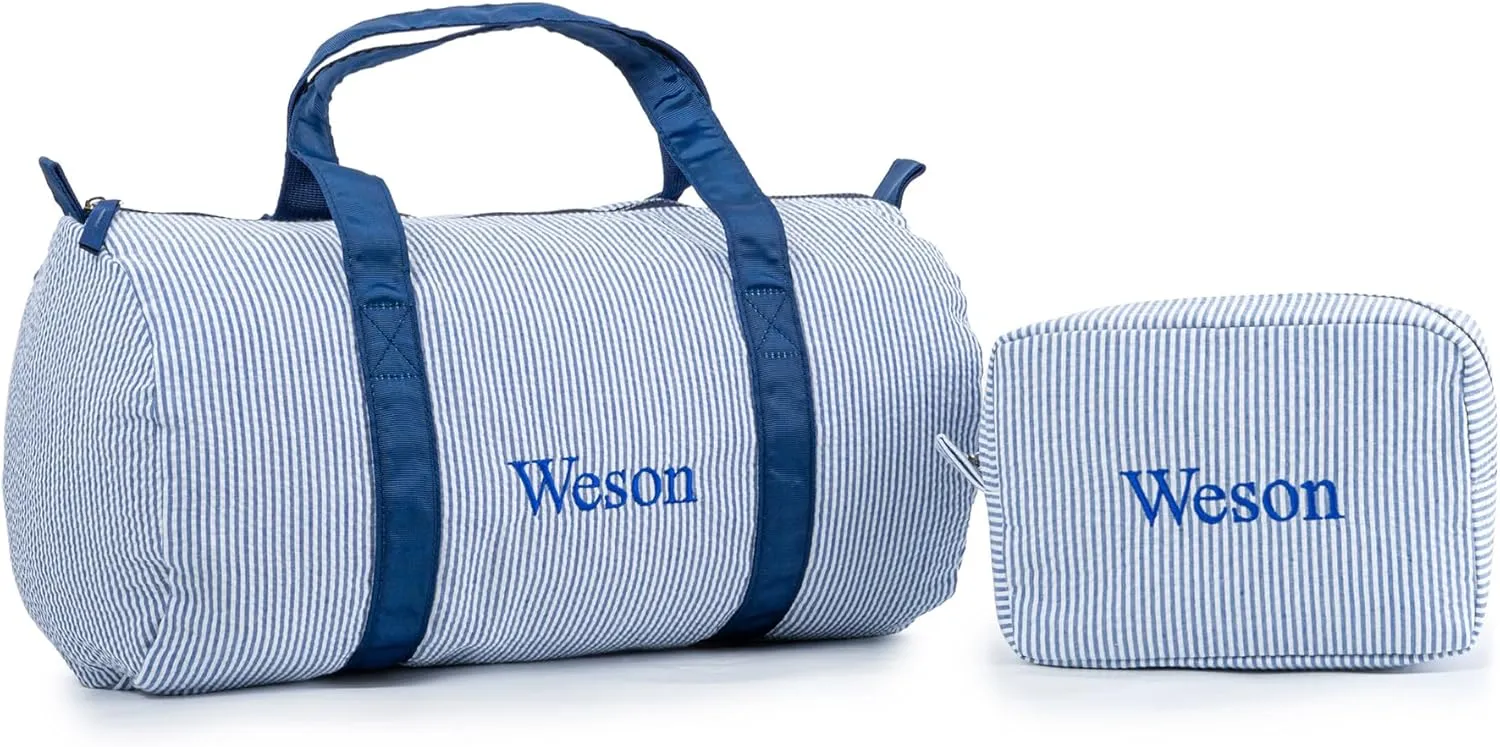 MT WORLD Personalized Kids Duffle Bag,Seersucker Travel Bag & Cosmetic Bag,Toddler Dance Bag, Seersucker Weekender Bag,Small Personal Items Bags