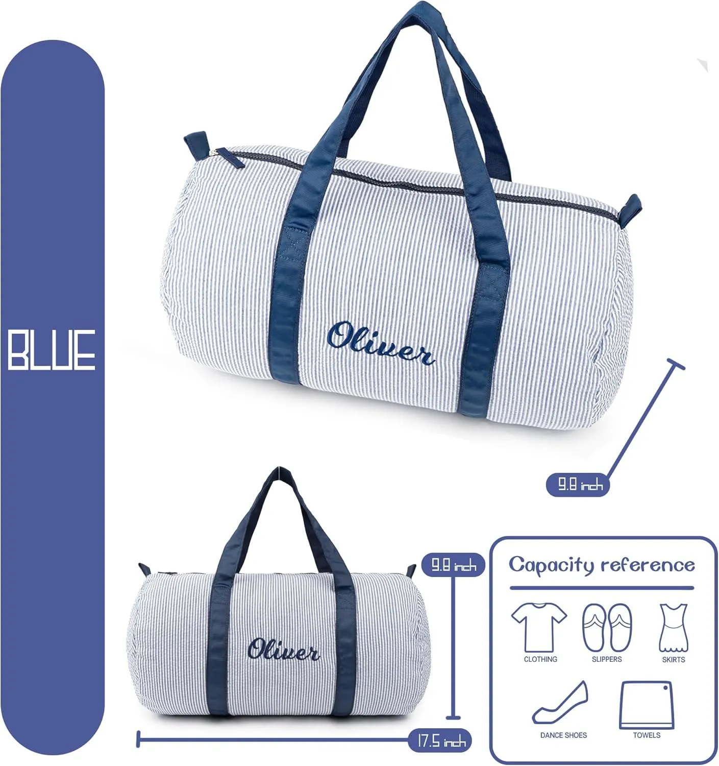 MT WORLD Personalized Kids Duffle Bag,Seersucker Travel Bag & Cosmetic Bag,Toddler Dance Bag, Seersucker Weekender Bag,Small Personal Items Bags