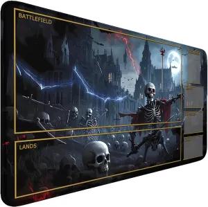 MTG Playmat Stitched Edges, MTG Mat with Zones 24 x 14 inches for MTG DTCG CCG RPG Trading Card Inked Skull Playmats Smooth Rubber Surface Battle Game