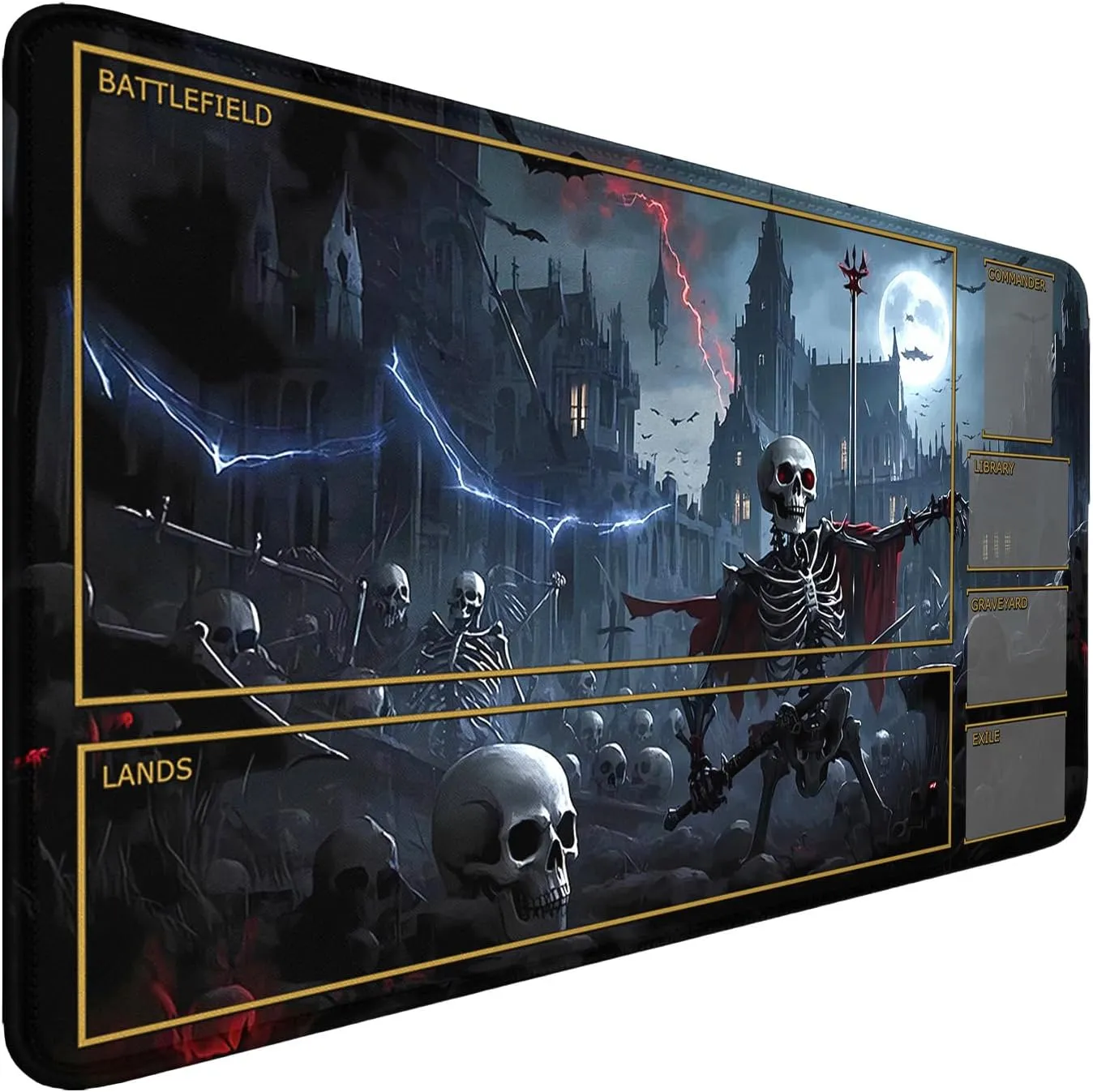 MTG Playmat Stitched Edges, MTG Mat with Zones 24 x 14 inches for MTG DTCG CCG RPG Trading Card Inked Skull Playmats Smooth Rubber Surface Battle Game