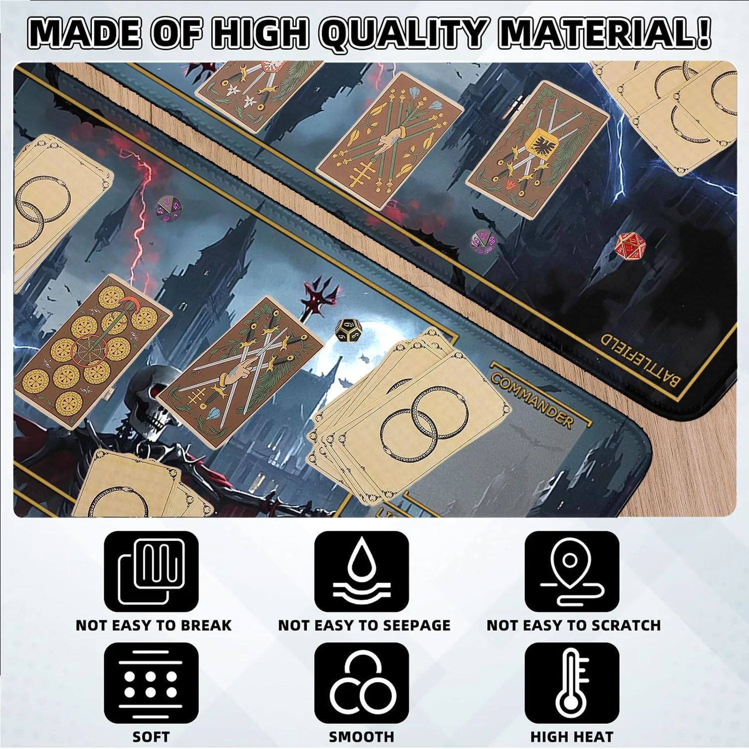 MTG Playmat Stitched Edges, MTG Mat with Zones 24 x 14 inches for MTG DTCG CCG RPG Trading Card Inked Skull Playmats Smooth Rubber Surface Battle Game