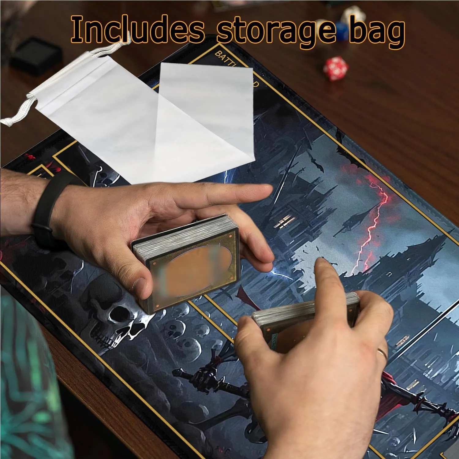 MTG Playmat Stitched Edges, MTG Mat with Zones 24 x 14 inches for MTG DTCG CCG RPG Trading Card Inked Skull Playmats Smooth Rubber Surface Battle Game